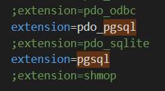 dé-commenter les lignes "extension=pdo_pgsq"l et "extension=pgsql"