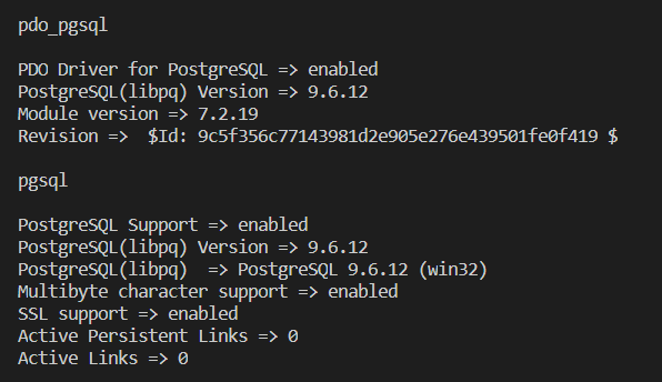 pdo_pgsql

PDO Driver for PostgreSQL => enabled